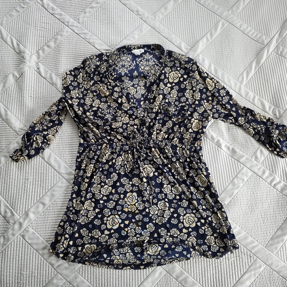 Siren Lily Tops - Siren Lily Blue Floral Maternity Shirt, Size XLarge